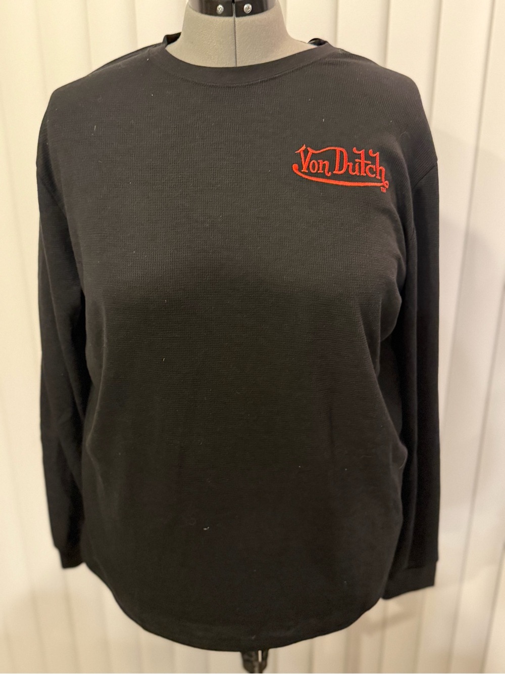 Von Dutch Long Sleeve Thermal Shirt Mens Black Red Logo Waffle Knit NWT 2xl